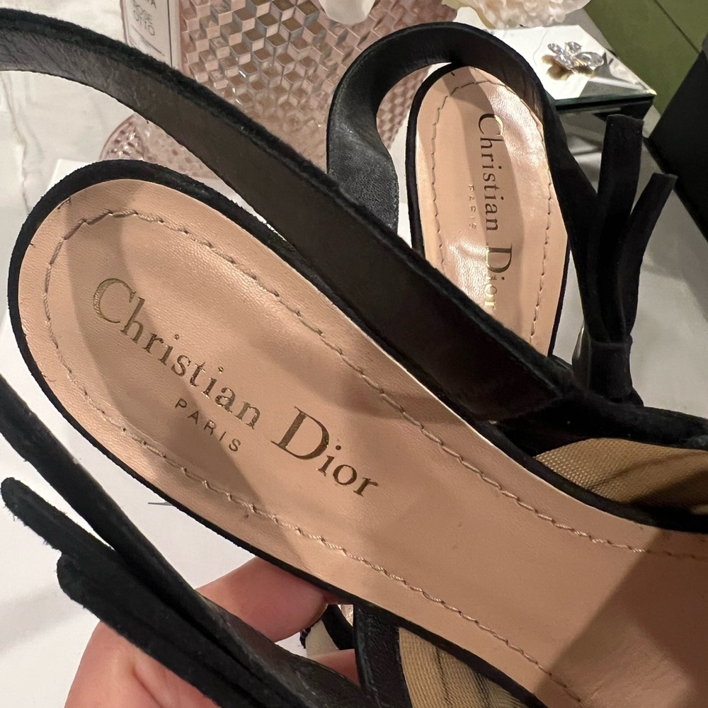 Dior Black and Cream Striped Heels - Picture 4 of 7
